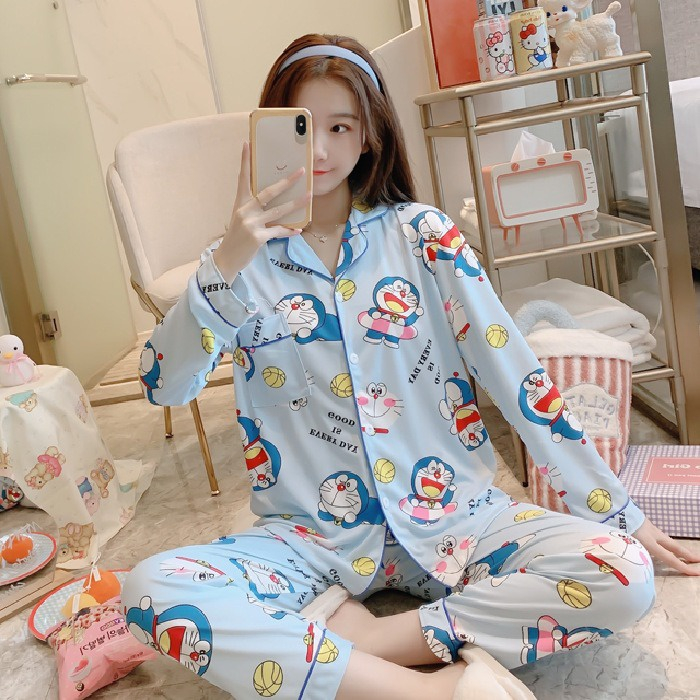 Đồ mặc nhà pijama Doraemon cổ chữ V cute dễ thương TooYoo BK00708