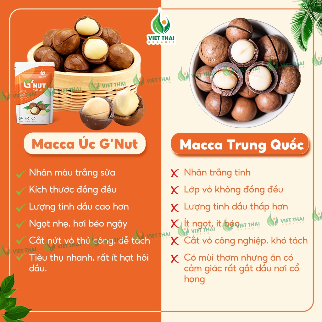 Mắc Ca G'Nut - Macca Úc Hữu Cơ Nhập Khẩu Chuẩn Chất Lượng Béo Bùi Ăn Kiêng Eatclean Việt Thái Organic (Gói 500G