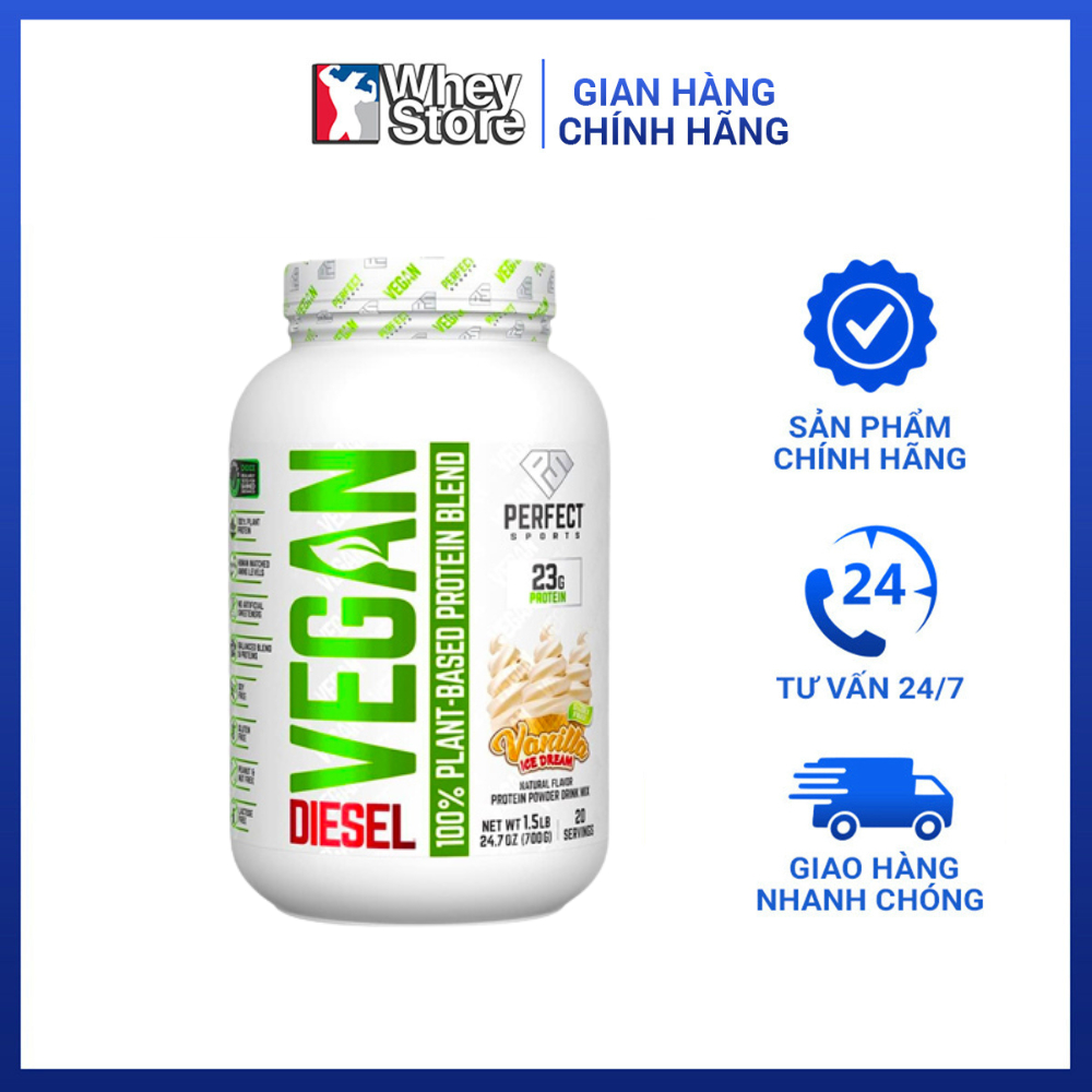 Bột Protein Thực Vật Perfect Sports Diesel Vegan 1.54lbs 20 Servings Chính Hãng