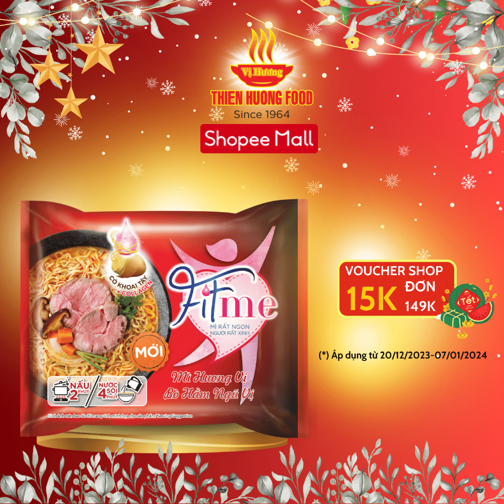 Thùng 36 Gói Mì Bò Hầm Ngũ Vị Fitme Có Bổ Sung Collagen 80g/gói