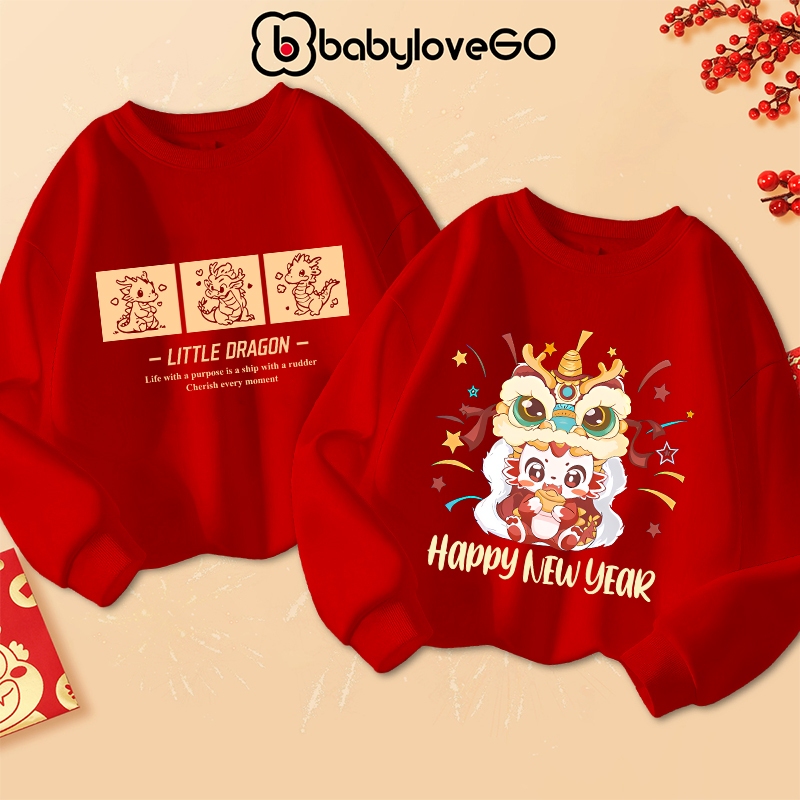 Áo nỉ cho bé Happy New Year 2024 áo sweater bé trai bé gái mừng năm mới in hình độc đáo