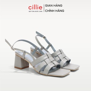 Giày sandal nữ cillie gót vuông 6.5cm quai ngang đan dây 1169