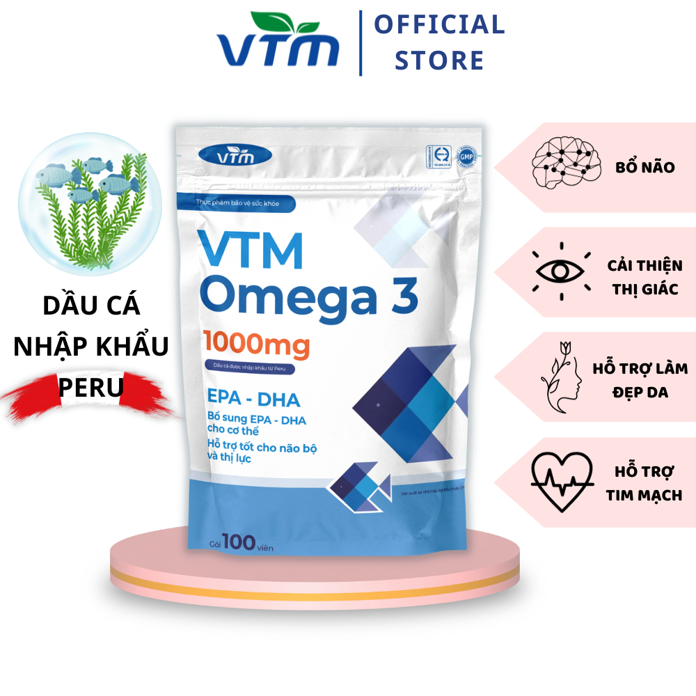 Viên uống dầu cá VTM OMEGA 3 tăng cường thị lực, bảo vệ tim mạch - túi 100 viên