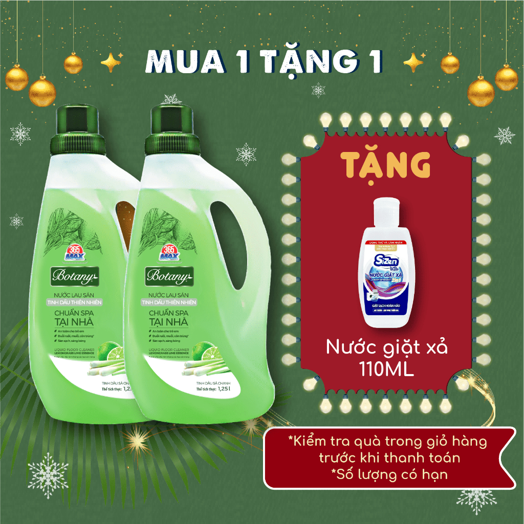2 Chai Nước Lau Sàn 365 MAX BOTANY Tính Dầu Thiên Nhiên Sả Chanh 1.25L