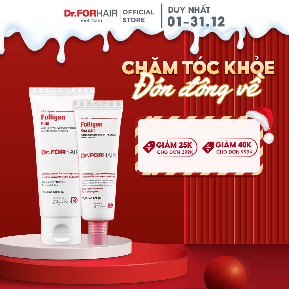Bộ dầu gội và muối mini giảm ngứa, làm sạch da đầu Dr.FORHAIR Folligen Plus 100ml x Sea Salt Scaler 50g