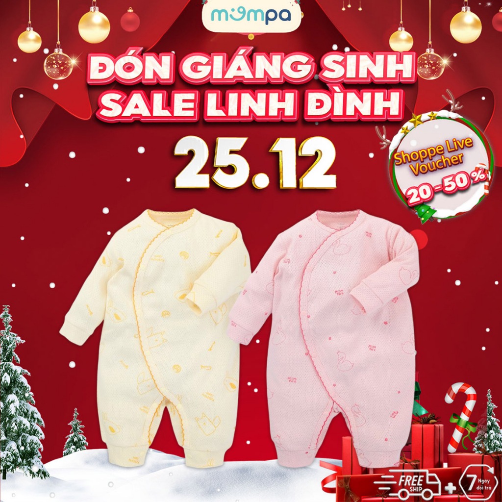Bộ Bodysuit cho bé sơ sinh Mompa 0 - 9 tháng cúc chéo vải Sợi tre Bamboo dài tay ấm áp mềm mại thoáng khí 419