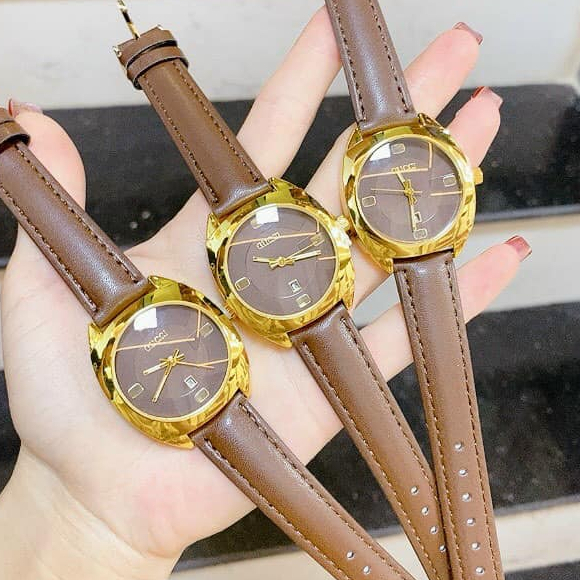Đồng Hồ Nữ Gucci JAPAN WATCH Dây Da Cao Cấp Kiểu Dáng Mặt Tròn Đơn Giản Mang Phong Cách Cổ Điển Size 34mm