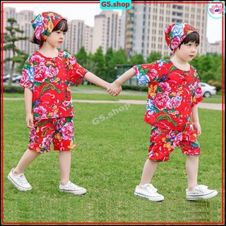 Bộ Cộc Tay Cho Bé Trai Gái Du Xuân Chúc Tết, Set Đồ Hoa Con Công Khăn Trải Bàn Đùi - g5.shop