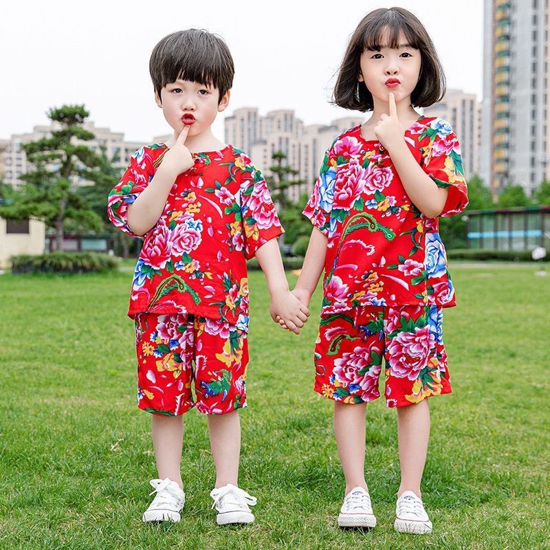 Bộ Cộc Tay Cho Bé Trai Gái Du Xuân Chúc Tết, Set Đồ Hoa Con Công Khăn Trải Bàn Đùi -