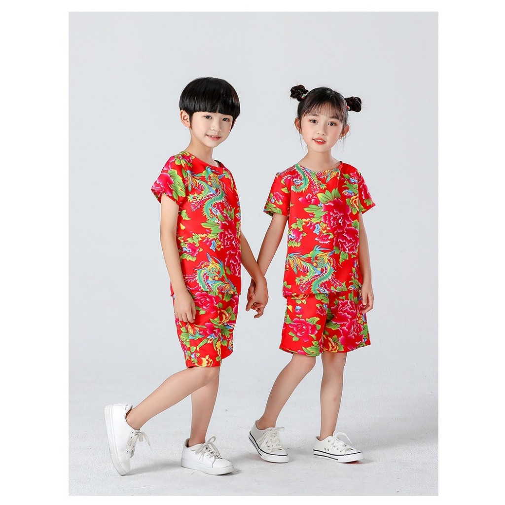 Bộ Cộc Tay Cho Bé Trai Gái Du Xuân Chúc Tết, Set Đồ Hoa Con Công Khăn Trải Bàn Đùi -