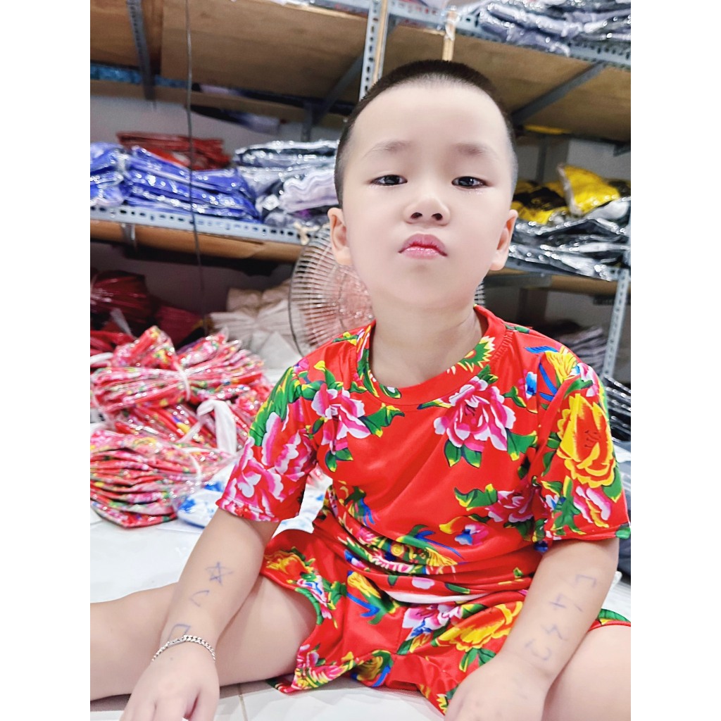 Bộ Cộc Tay Cho Bé Trai Gái Du Xuân Chúc Tết, Set Đồ Hoa Con Công Khăn Trải Bàn Đùi -