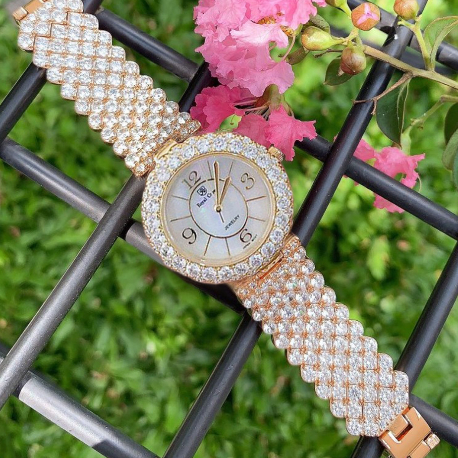 Đồng Hồ Nữ Royal Crown, Đồng Hồ Nữ Chính Hãng JAPAN WATCH Mặt Tròn Thiết Kế Dây Kim Loại Đính Đá Quý Cao Cấp Size 28mm