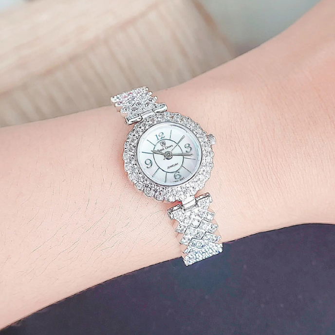 Đồng Hồ Nữ Royal Crown, Đồng Hồ Nữ Chính Hãng JAPAN WATCH Mặt Tròn Thiết Kế Dây Kim Loại Đính Đá Quý Cao Cấp Size 28mm