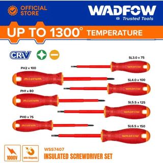 Bộ 7 tua vít dẹp & bake cách điện wadfow wss7407 an toàn cho thợ điện, gia đình
