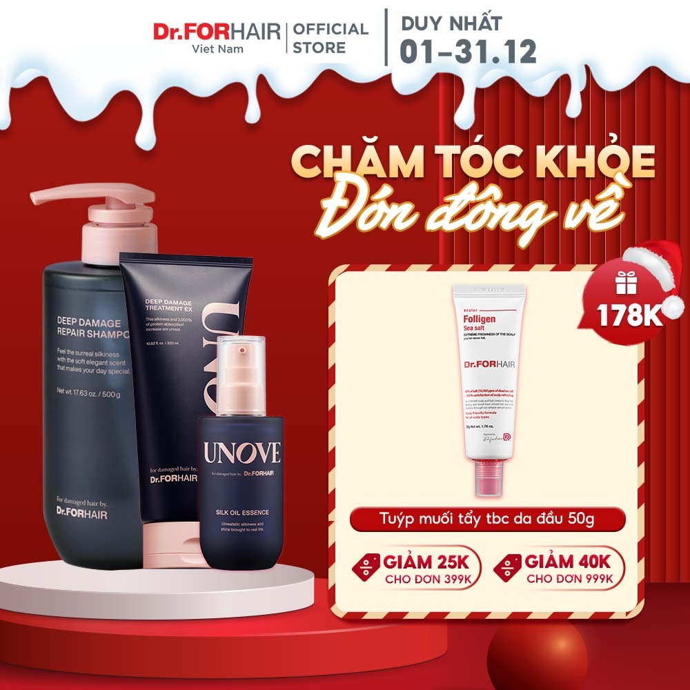 Combo chăm sóc tóc hư tổn nặng DR.FORHAIR Unove Deep Damge Repair Shampooo x Unove Deep Damage Treammet Ex x UnovFORHAIR