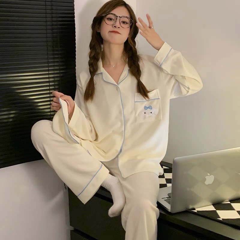 Set Đồ Ngủ Dài Tay Tiểu Thư Phối Bèo - Pijama Dài Tay Bánh Bèo