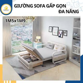 Giường Sofa Gấp Gọn Thành Ghế, Có Ngăn Chứa Đồ Rộng Rãi, Giường Ngủ Đa Năng Hiện Đại, Kích Thước 1M5x1M9