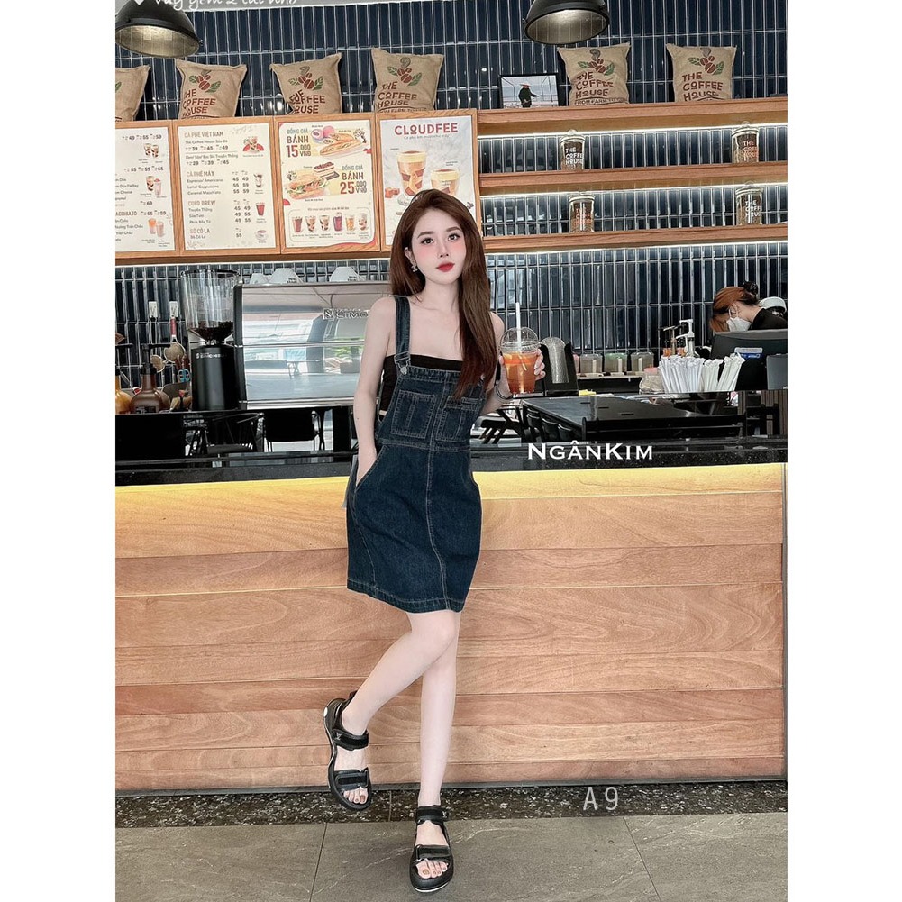 Yếm jean bò váy ngắn phối 2 túi trước thời trang | A&JEAN STORE