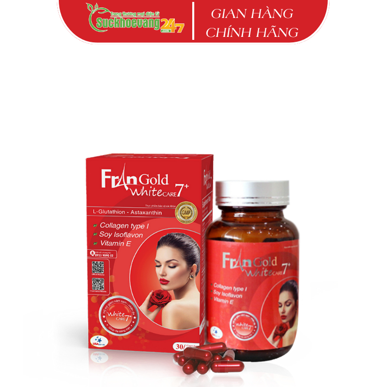 Viên uống USADENALI FranGold WhiteCare 7+ giúp sáng da, giảm thâm nám, chống lão hóa, làm đẹp da - Hộp 30 viên