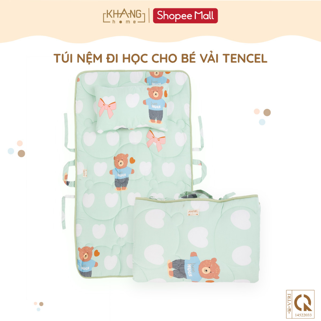 Túi Nệm Cho Bé Đi Học Vải Tencel Khang Home -  Chần Bông Thiên Nhiên Mềm Mát, Nhỏ Gọn, Tiện Lợi, Bé Say Giấc An Toàn Ở M