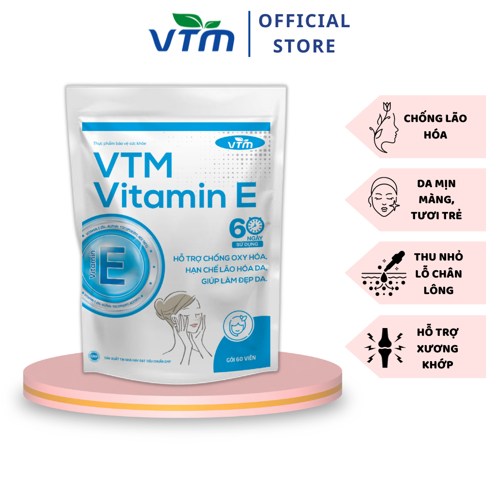 Viên uống bổ sung vitamin E VTM tăng cường sức khỏe, hỗ trợ chống oxy hóa, lão hóa da, giảm cứng khớp, tránh cảm lạnh