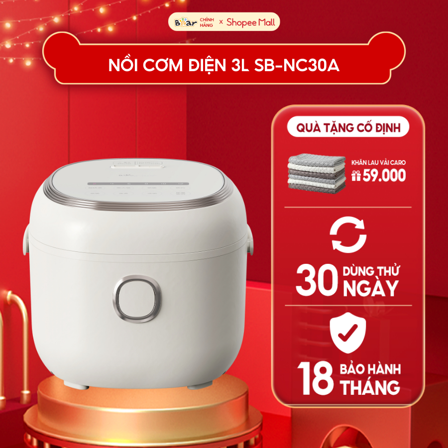 Nồi Cơm Điện Tử Bear Lòng Nồi 5 Lớp Đa Năng Nấu Cơm Nấu Cháo Hầm Hấp Hâm Nóng Hẹn Giờ Lên Đến 12 Tiếng - SB-NC30A