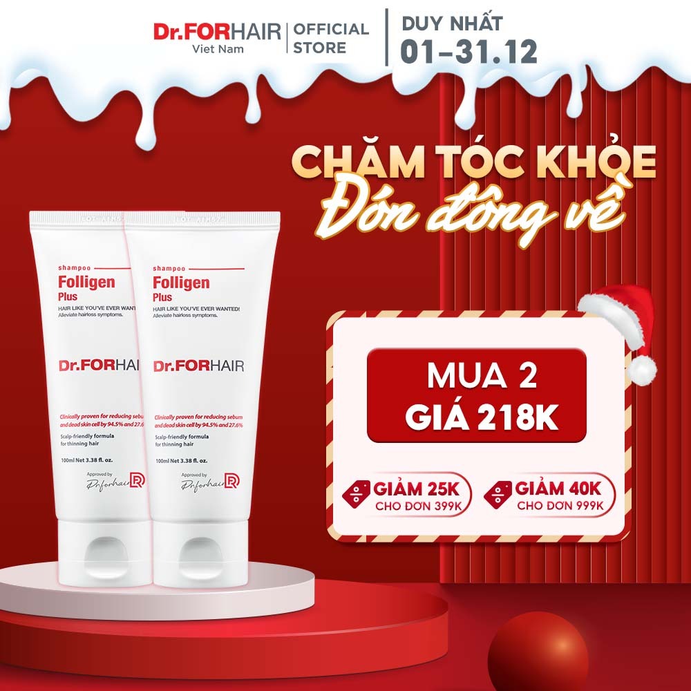 Bộ 2 tuýp dầu gội giảm rụng tóc Dr.FORHAIR Folligen Plus Shampoo 100ml