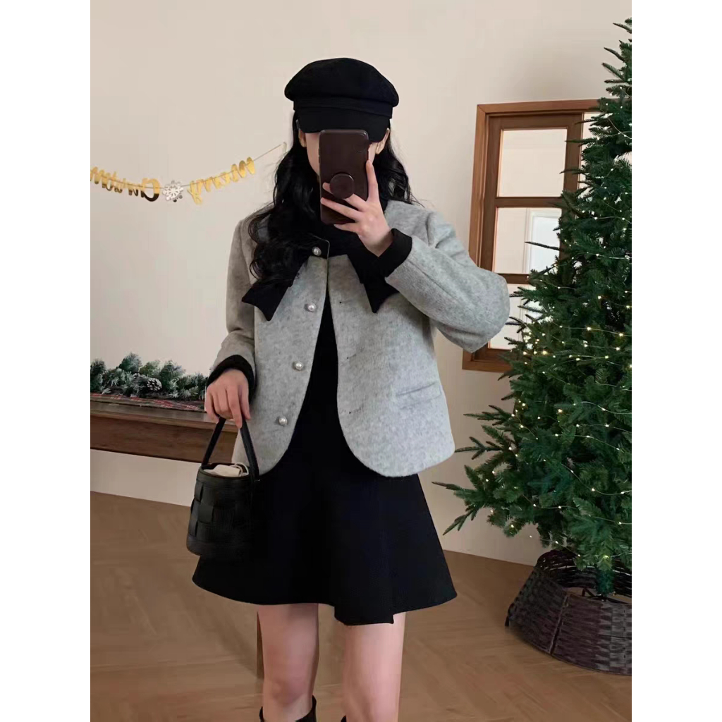 Áo Khoác Dạ Nữ Cổ Nơ Cúc Ngọc Cách Điệu Phong Cách Tiểu Thư Thời Trang Thu Đông - 29feb.closet - A380