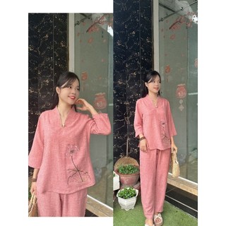 Đồ lam đi chùa nữ. nút ngọc chất đũi vân mây