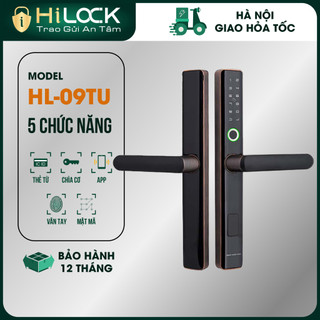 Khoá cửa vân tay thẻ từ cao cấp HL09TU Tuya wifi chuyên cho cửa nhôm kính, xingfa, cửa hẹp, cửa sắt. hilock hilock