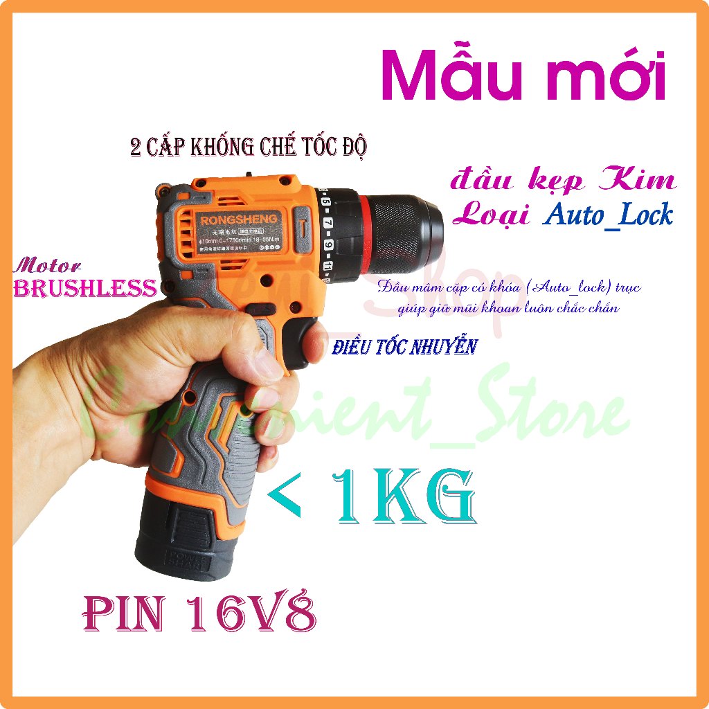 Máy khoan Pin_bắn vít nội địa Trung Quốc_đầu kẹp 10mm_RONGSHENG