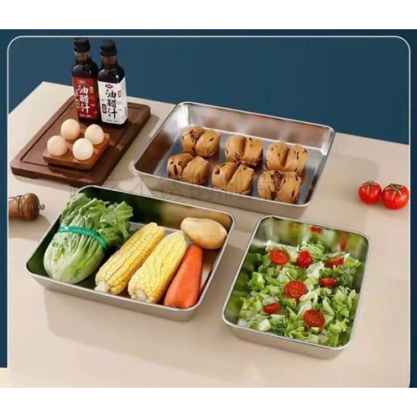HỘP ĐỰNG THỨC ĂN BẰNG INOX 304 ❣️FREESHIP❣️ KHÔNG HÚT NAM CHÂM CÓ LẮP ĐẬY. KHAY INOX 304 ĐỰNG THỰC PHẨM