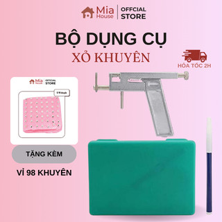[TẶNG VỈ 98 KHUYÊN] Bộ Máy bấm lỗ tai kim loại - dụng cụ xỏ khuyên tai chuyên nghiệp kèm gương, bút đánh dấu