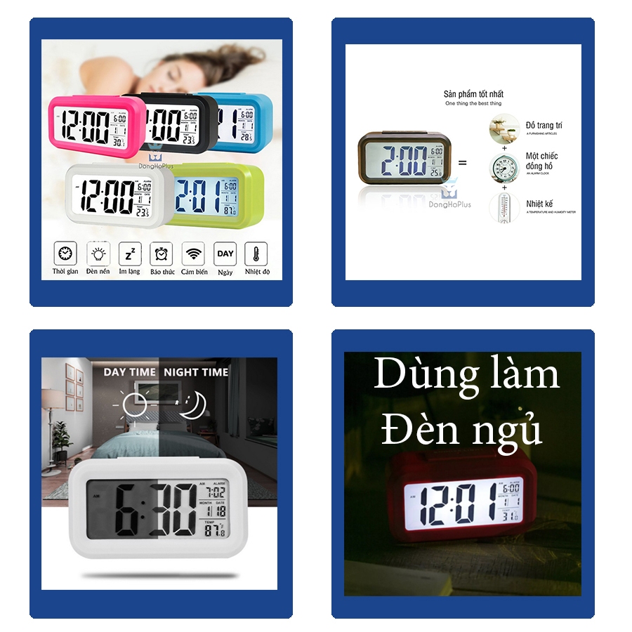 Đồng Hồ Báo Thức Để Bàn Đèn LED Điện Tử Decor Bàn Học Cute Hiển Thị Thời Gian, Ngày Tháng, Nhiệt Độ, Hẹn Giờ C1019