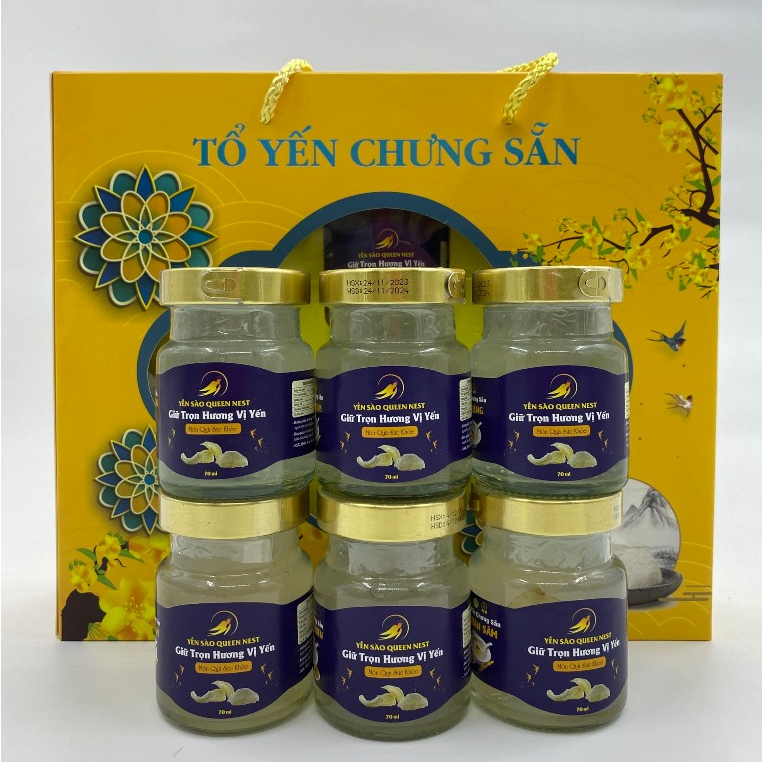 Yến Chưng Sẵn Khánh Hòa 20% 6 HŨ YẾN ĐỦ VỊ QUEEN NEST - Yến Sào Chưng Sẵn Cao Cấp Dinh Dưỡng