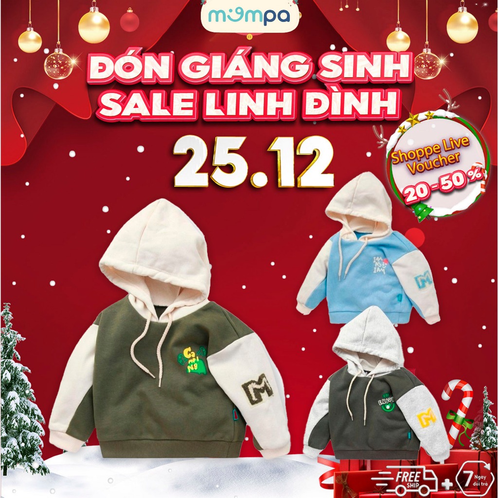 Áo Hoodie cho bé Mompa 1 - 5 tuổi vải Cotton Nỉ chân cua ấm áp co giãn mềm mại dày dặn thoáng khí 839