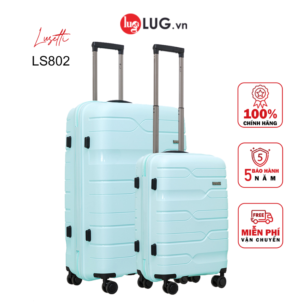 Combo 2 Vali Du Lịch LUG Lusetti LS802 S20/S24/S28 Nhựa PP Chống Bể, Khóa Số TSA