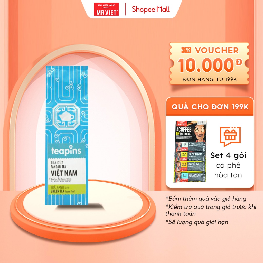 Trà lá Pandan, trà xanh, hương lá dứa dịu nhé, Trà Teapins For Local 70g