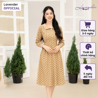 Đầm công sở thiết kế LAVENDER màu be vải nhung tăm chấm bi mềm mại D2976