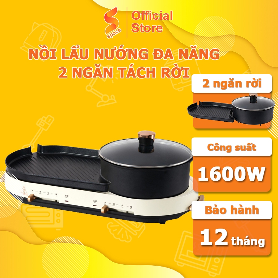 Bếp Lẩu Nướng Điện MELING 2 Ngăn Tháo Rời Bếp Đa Năng 2in1 Nấu Lẩu/Nướng/Luộc/Hầm Chống Dính Bảo Hành 12 Tháng