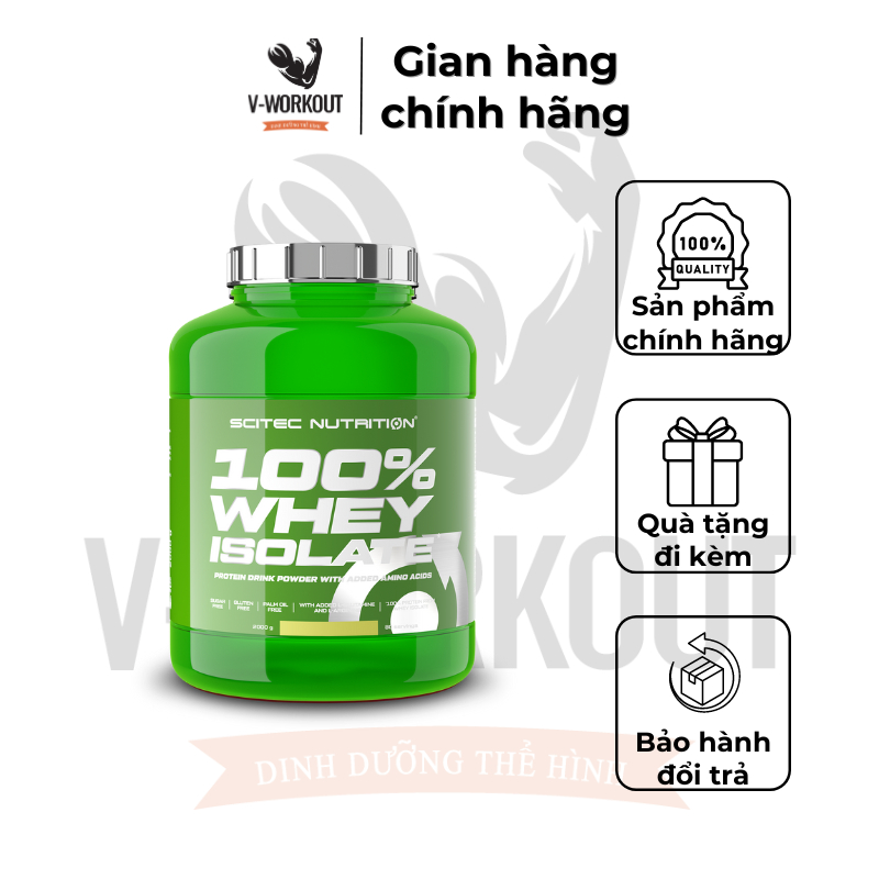 Whey Protein - 100% WHEY ISOLATE 2000g- 80serving- Thực phẩm phát triển cơ tinh kiết không nóng trong - SCITEC NUTRITION