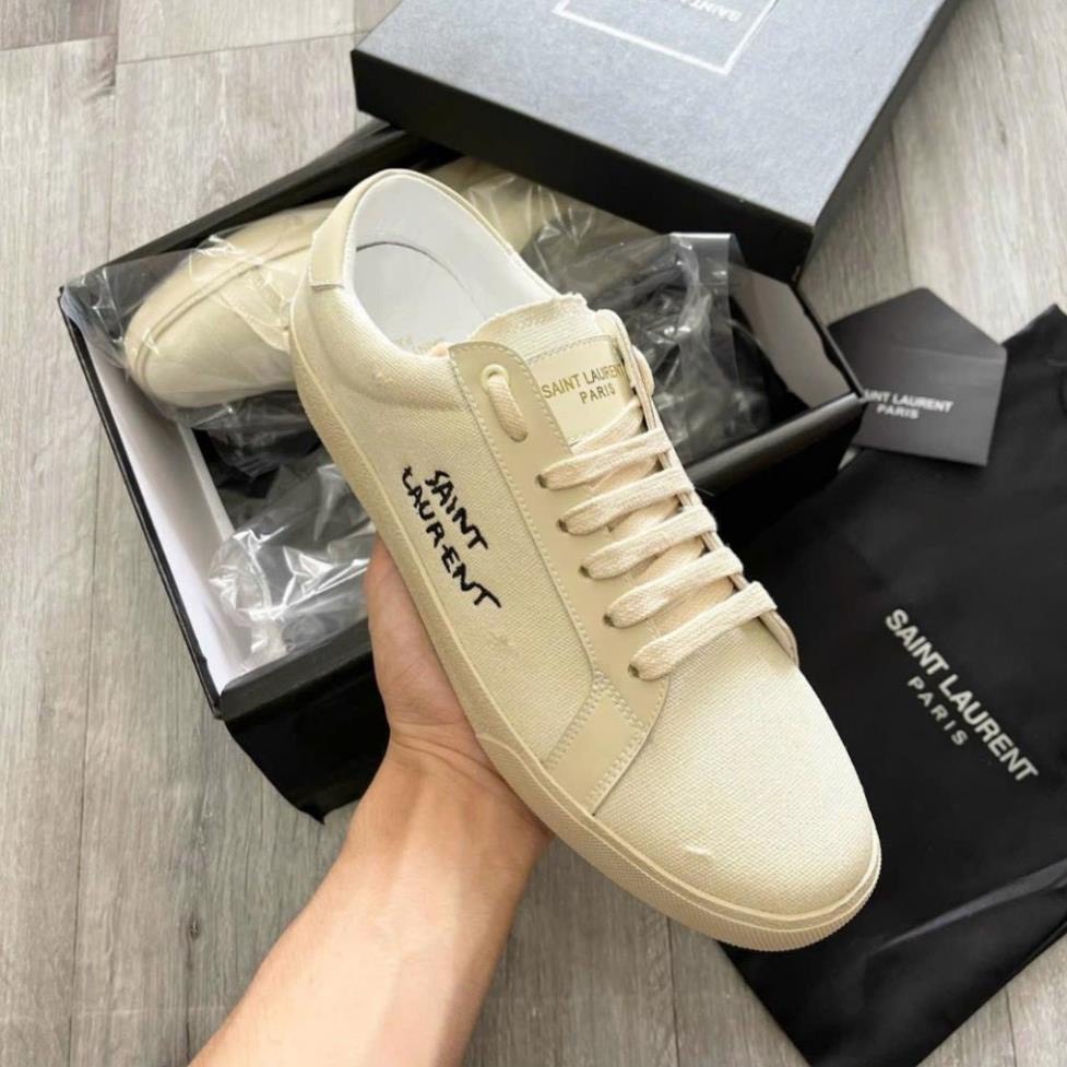 Giày vải saint laurent paris, giày ysl màu kem vải canvas bản sieu cấp, đủ size nam nữ-giay360