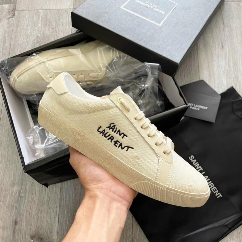 Giày vải saint laurent paris, giày ysl màu kem vải canvas bản sieu cấp, đủ size nam nữ-giay360