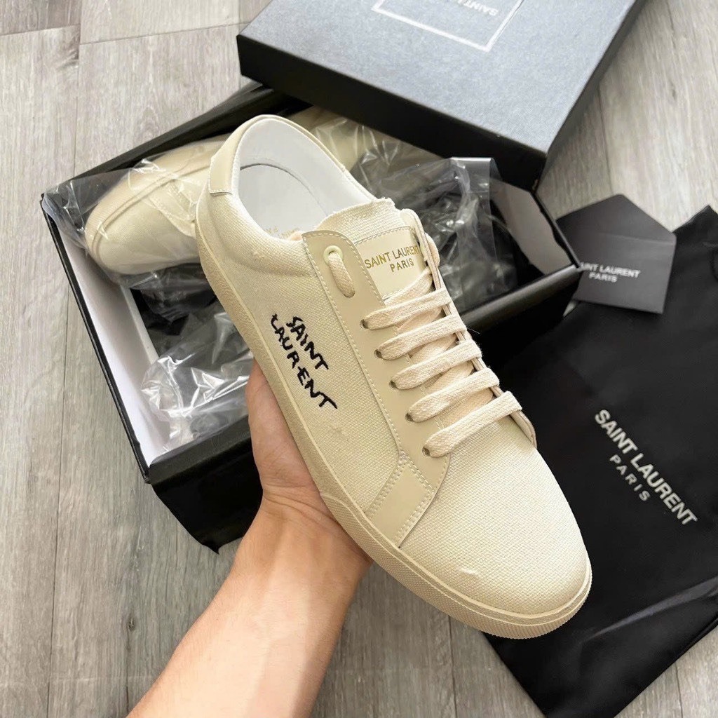 Giày vải saint laurent paris, giày ysl màu kem vải canvas bản sieu cấp, đủ size nam nữ-giay360
