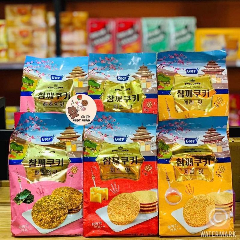 Bánh quy mè giòn vị rong biển và vị trứng (truyền thống) UKF gói 360gr
