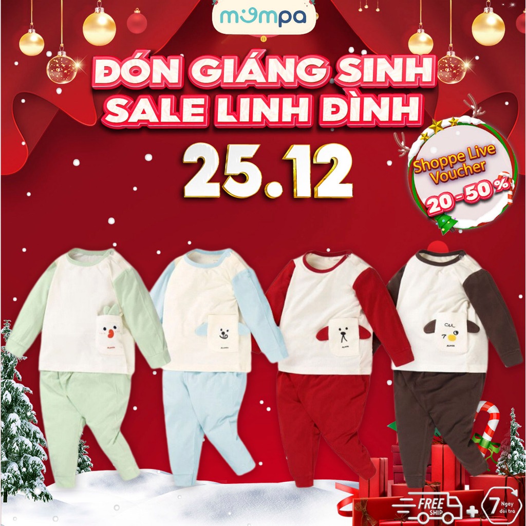 Bộ quần áo dài tay cho bé Mompa 6 tháng - 4 tuổi cúc vai vải Petit thoáng mát co giãn thấm hút 342