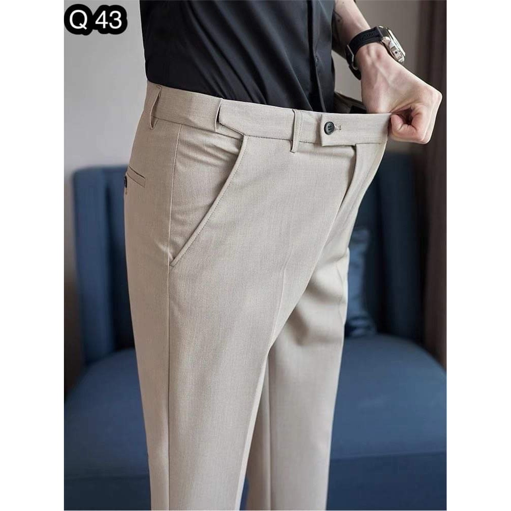 Quần âu nam cạp chun ẩn 2 bên sườn co giãn thoải mái chất hàn lạnh dày dặn phom vừa ôm 3 màu đen ghi đậm xám bạc