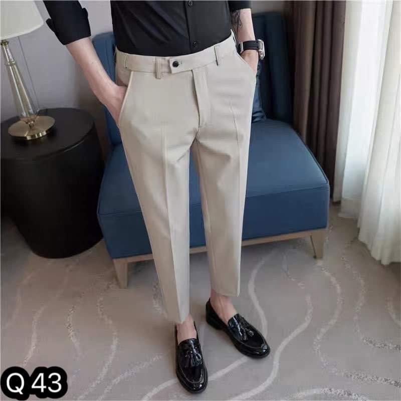 Quần âu nam cạp chun ẩn 2 bên sườn co giãn thoải mái chất hàn lạnh dày dặn phom vừa ôm 3 màu đen ghi đậm xám bạc