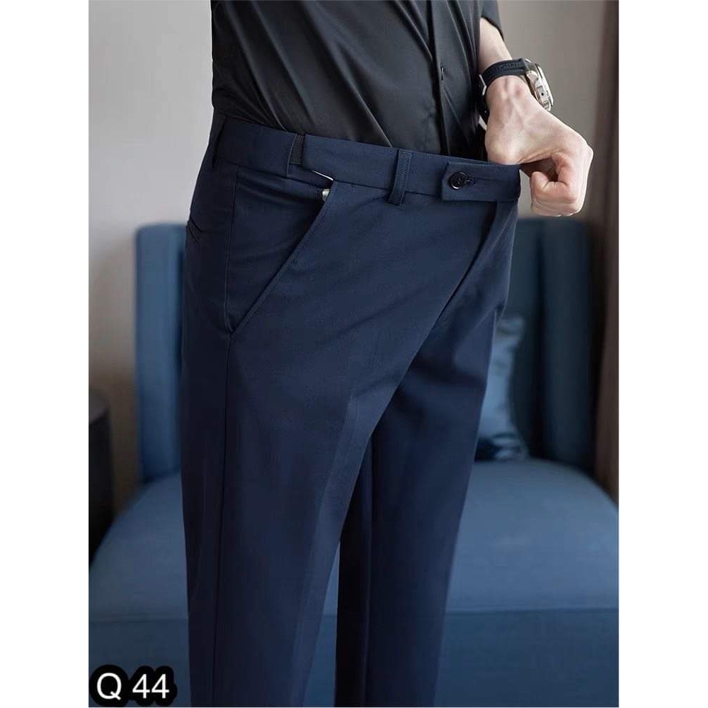 Quần âu nam cạp chun ẩn 2 bên sườn co giãn thoải mái chất hàn lạnh dày dặn phom vừa ôm 3 màu đen ghi đậm xám bạc