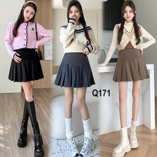 Chân váy bầu xếp ly, kiểu dáng ngắn chất dạ,có kèm quần bảo hộ bên trong  [ĐẦM BẦU THỎ]-Q171